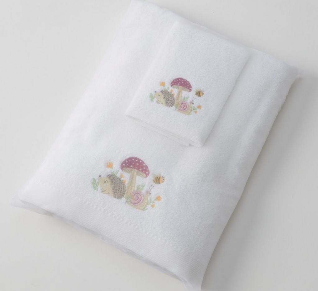 Jiggle & Giggle Mushroom Meadow Bath Towel & Face Washer in Organza Bag