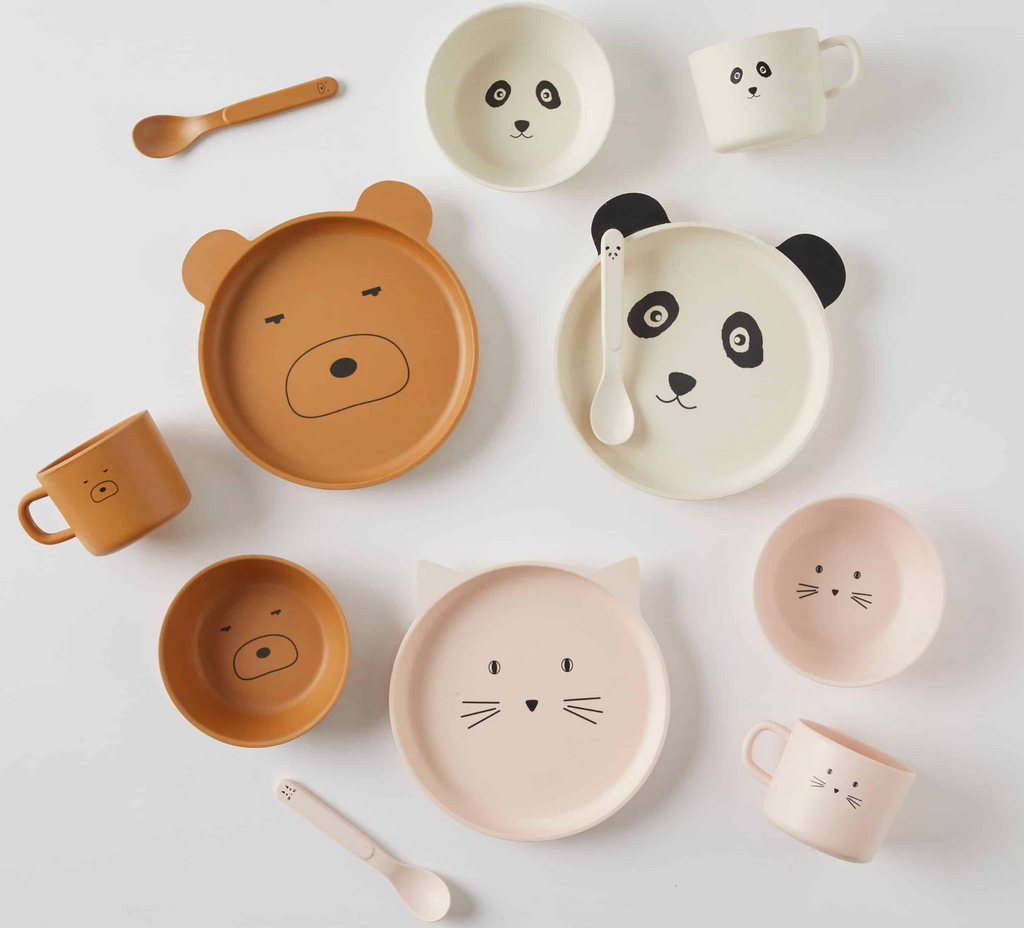 Jiggle & Giggle Animal Faces Bamboo 4pc Dinner Sets 3 Asst Designs