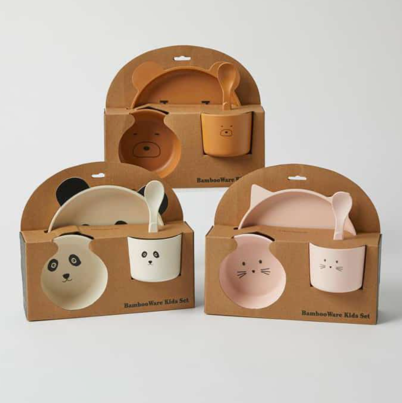 Jiggle & Giggle Animal Faces Bamboo 4pc Dinner Sets 3 Asst Designs