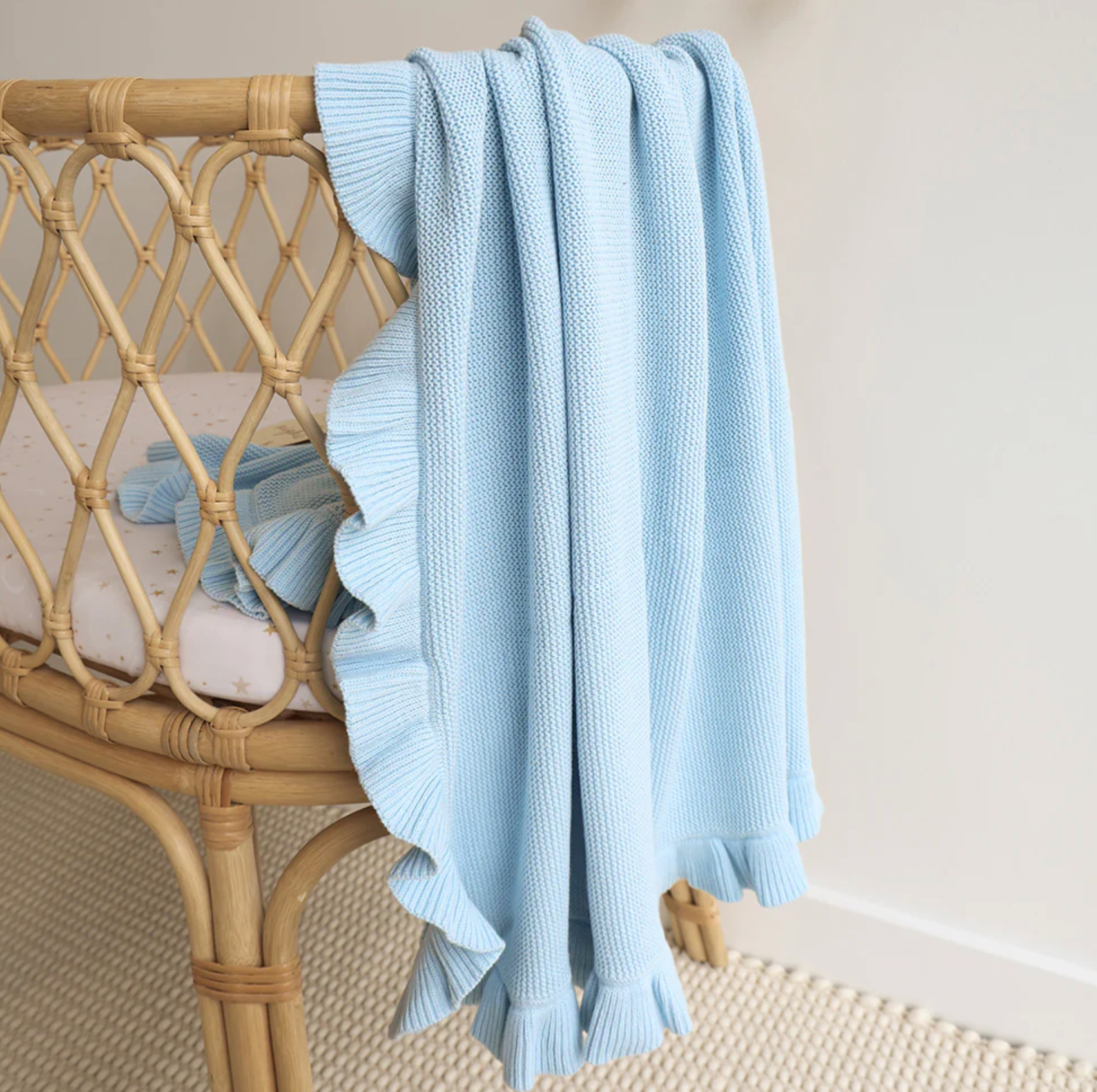 Snuggle Hunny Baby Blue Ruffle Knit Organic Baby Blanket