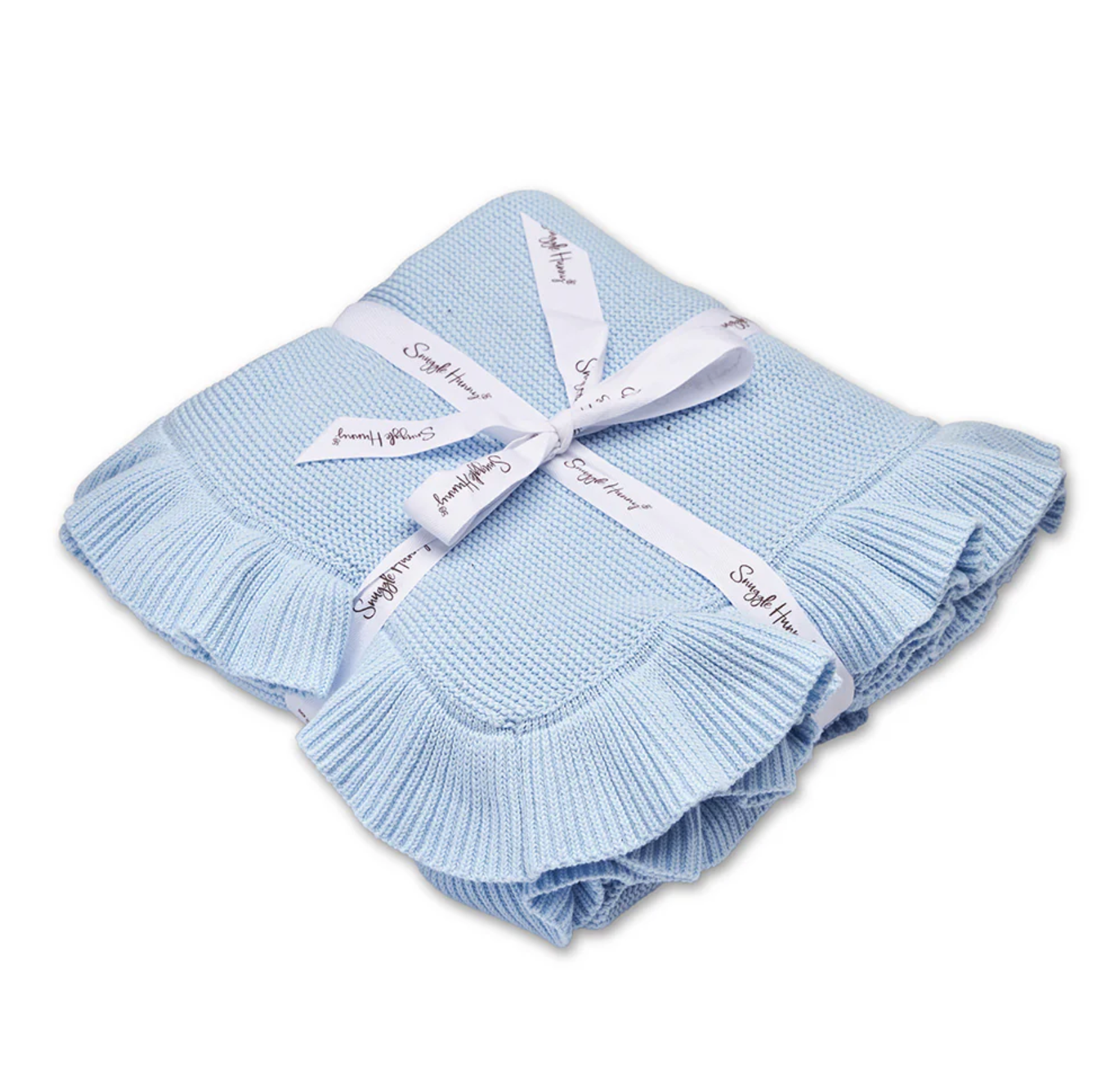 Snuggle Hunny Baby Blue Ruffle Knit Organic Baby Blanket