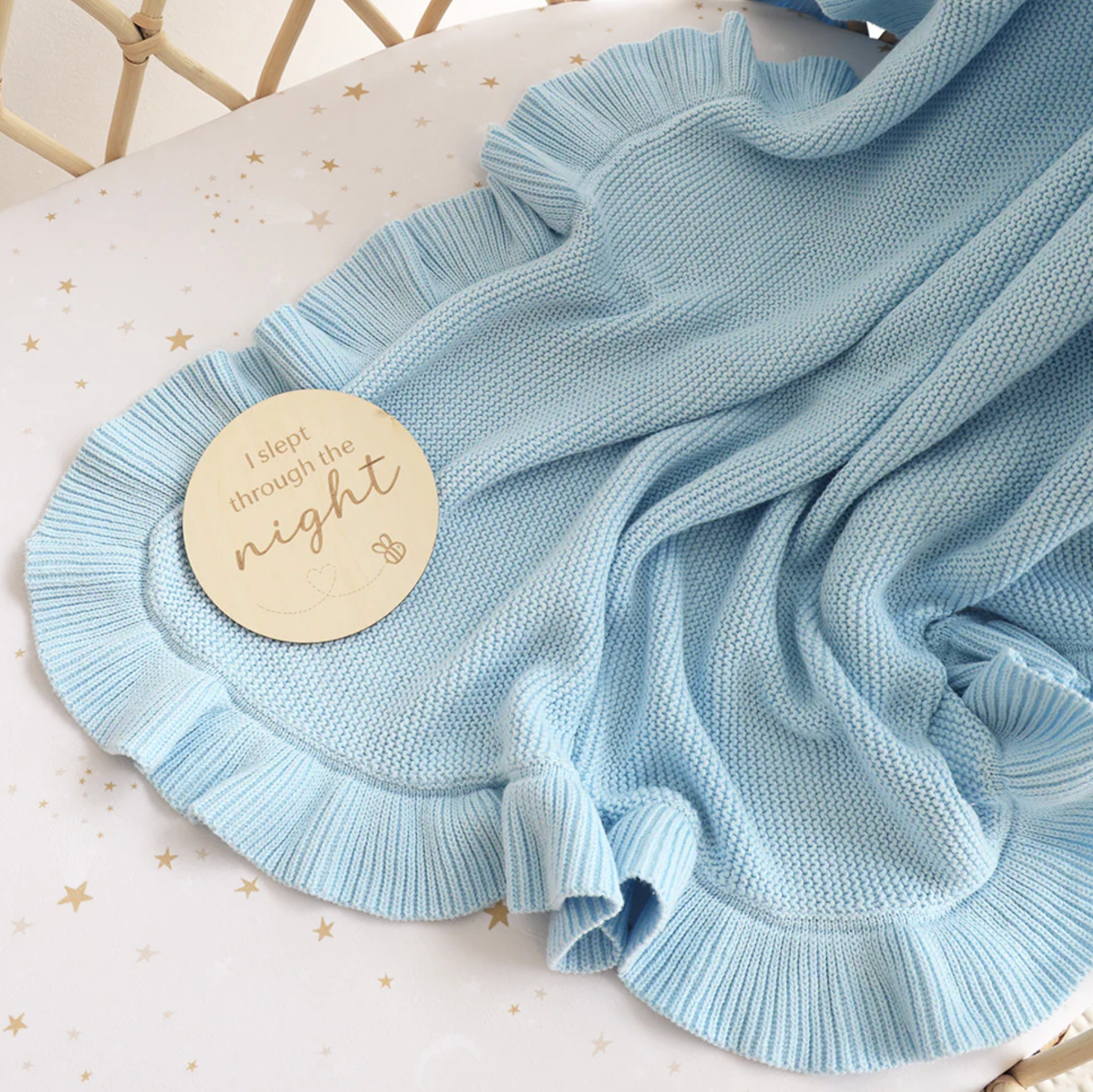 Snuggle Hunny Baby Blue Ruffle Knit Organic Baby Blanket