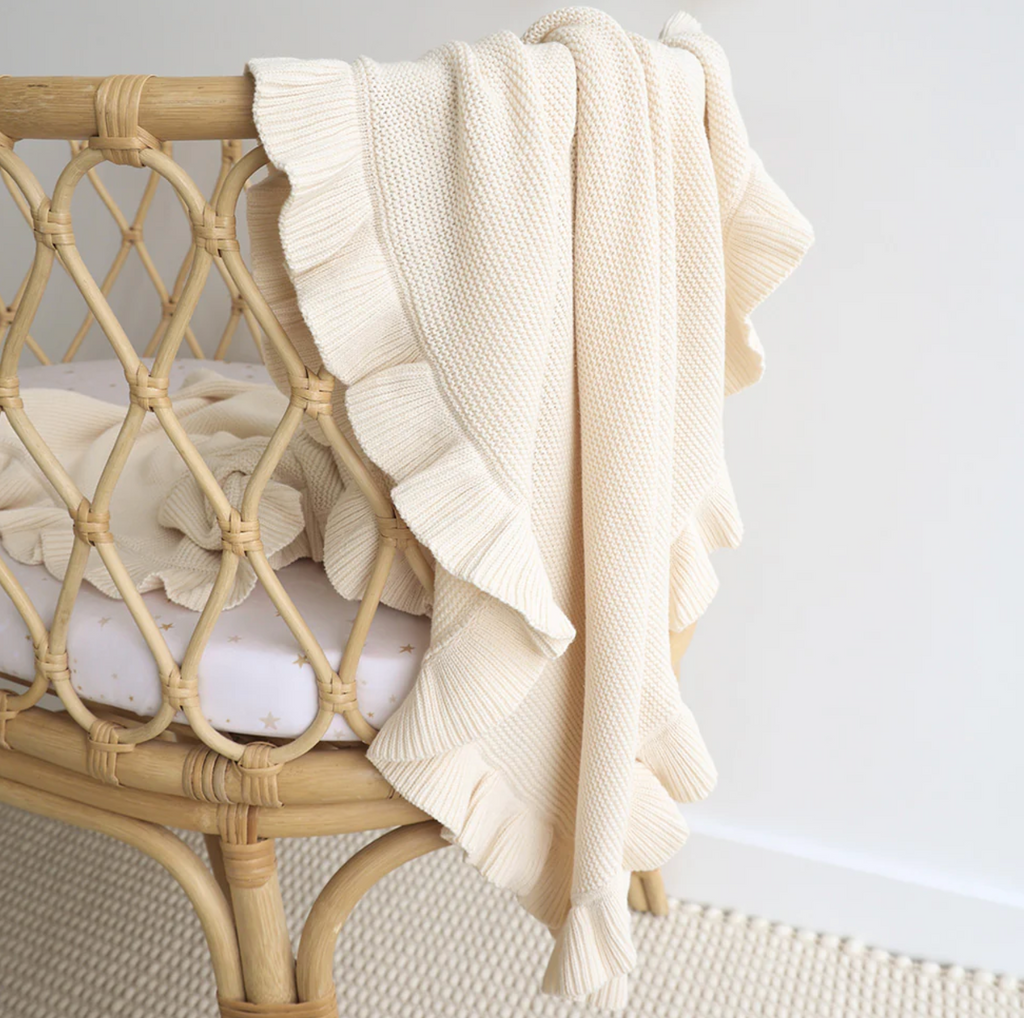 Snuggle Hunny Cream Ruffle Knit Organic Baby Blanket