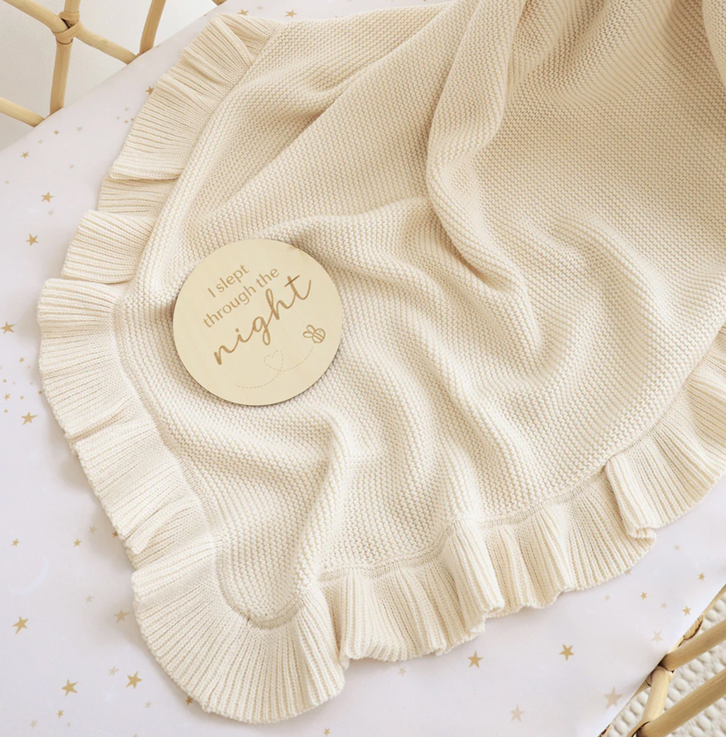 Snuggle Hunny Cream Ruffle Knit Organic Baby Blanket