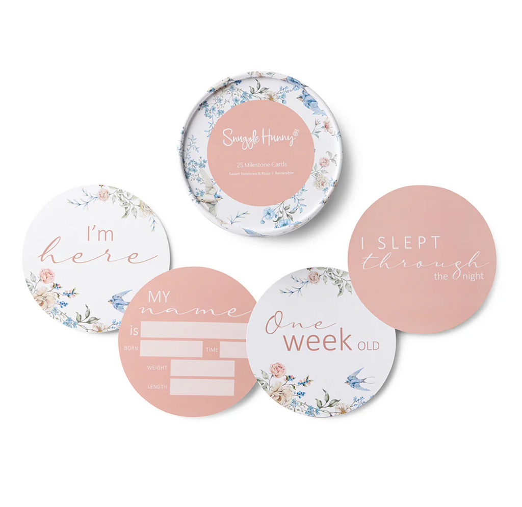 Snuggle Hunny Sweet Swallows & Rosa Reversible Milestone Cards