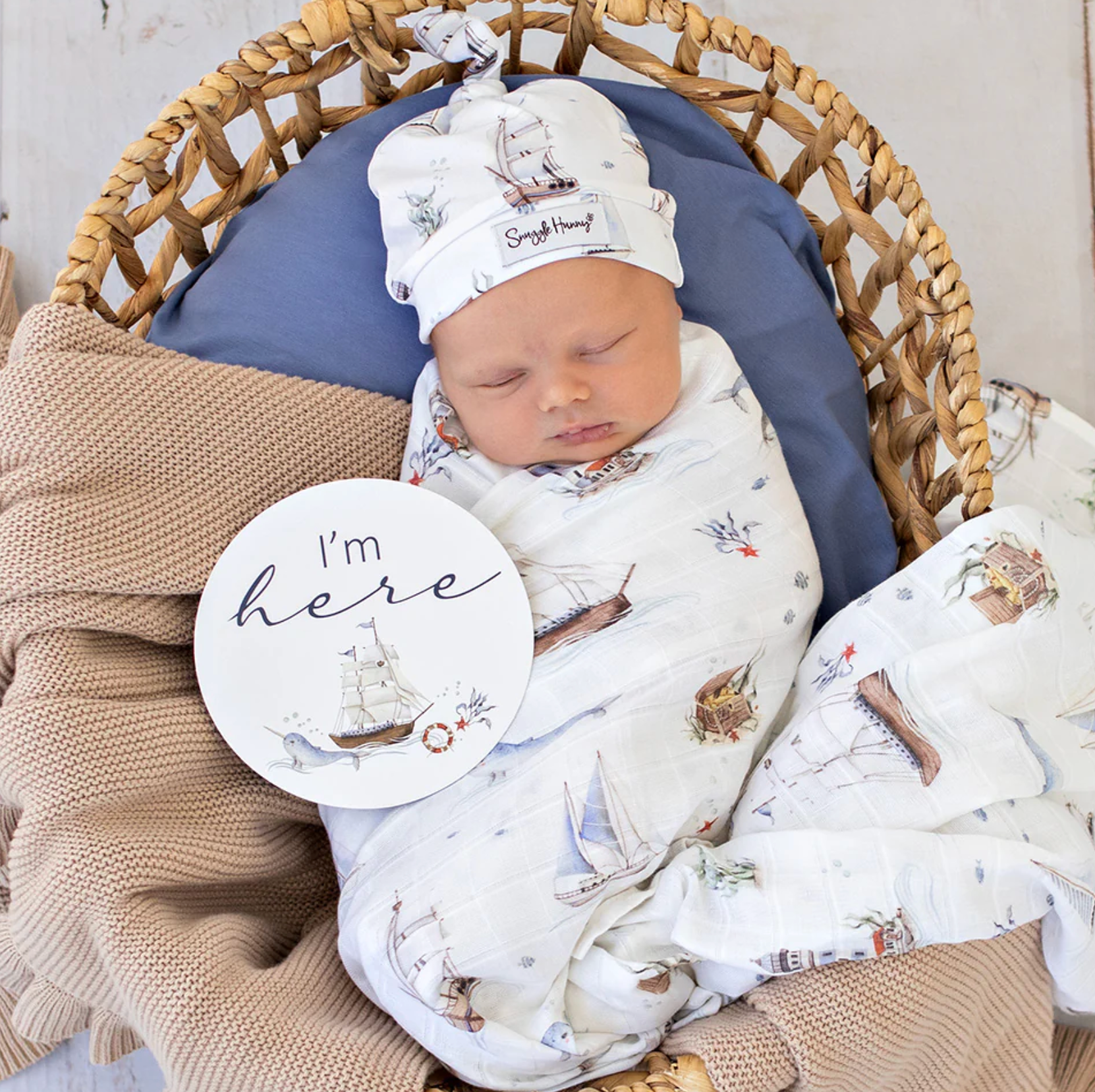 Snuggle Hunny Set Sail & Navy Reversible Milestone Cards
