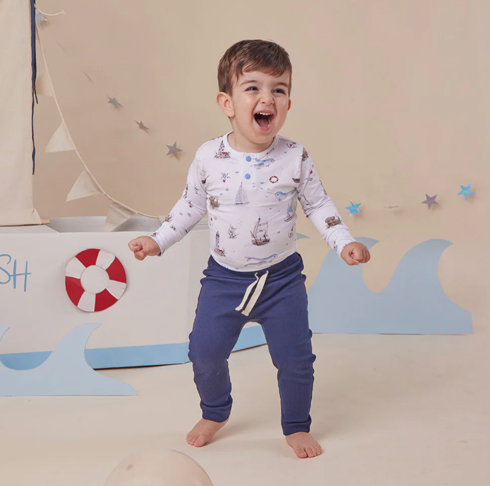 Snuggle Hunny Set Sail Long Sleeve Organic Bodysuit