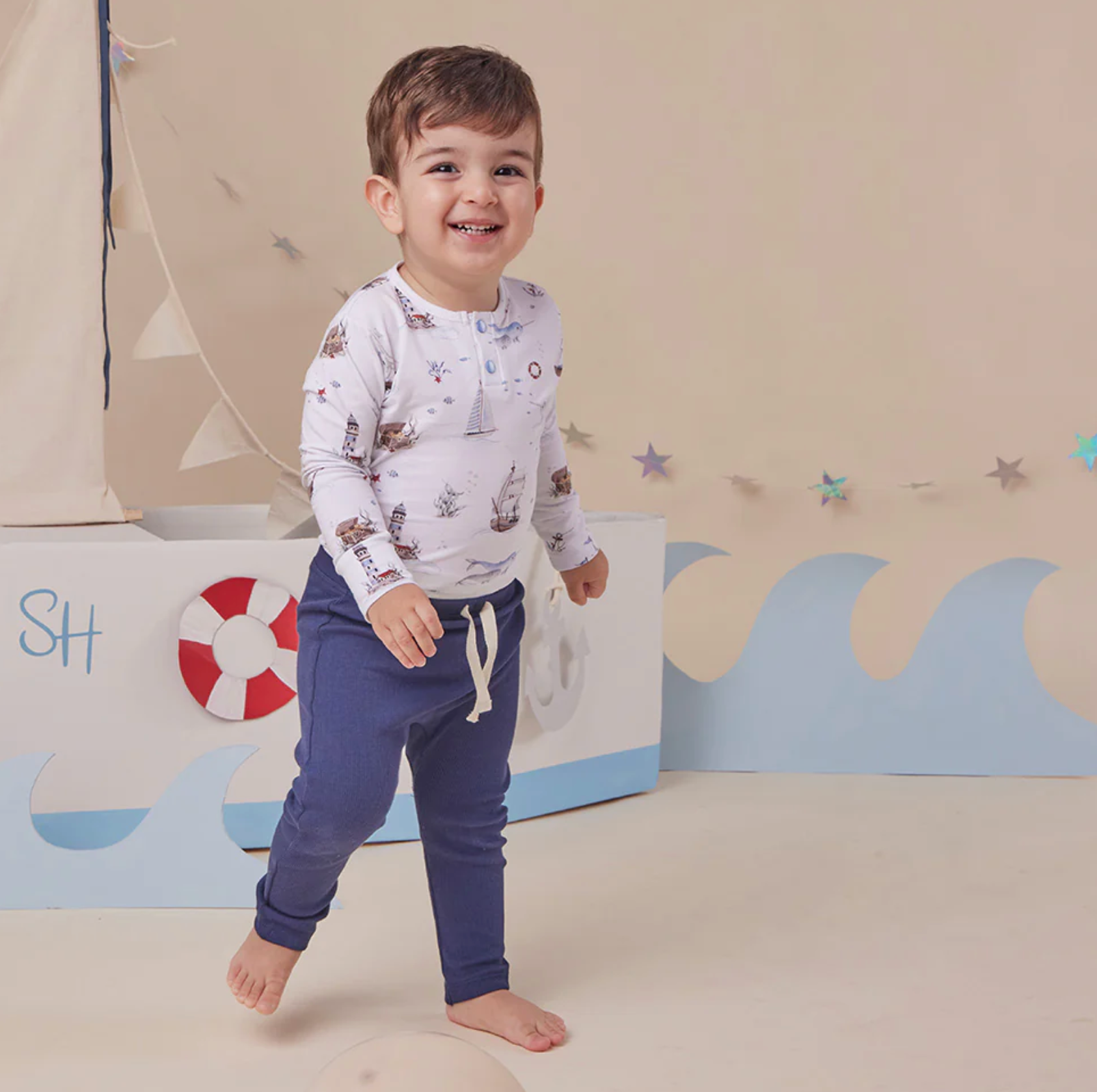 Snuggle Hunny Set Sail Long Sleeve Organic Bodysuit