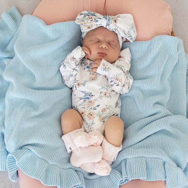 Snuggle Hunny Sweet Swallows Long Sleeve Organic Bodysuit with Frill