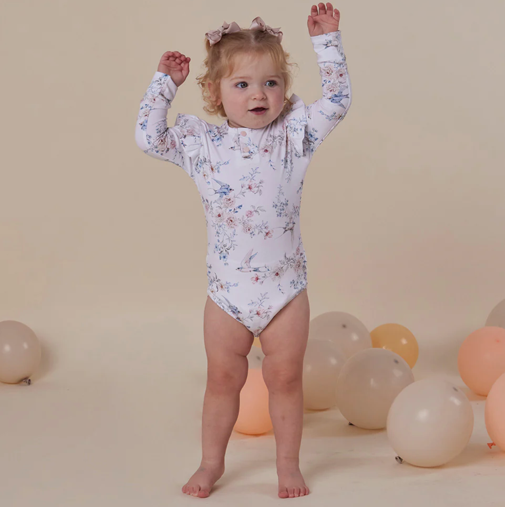 Snuggle Hunny Sweet Swallows Long Sleeve Organic Bodysuit with Frill