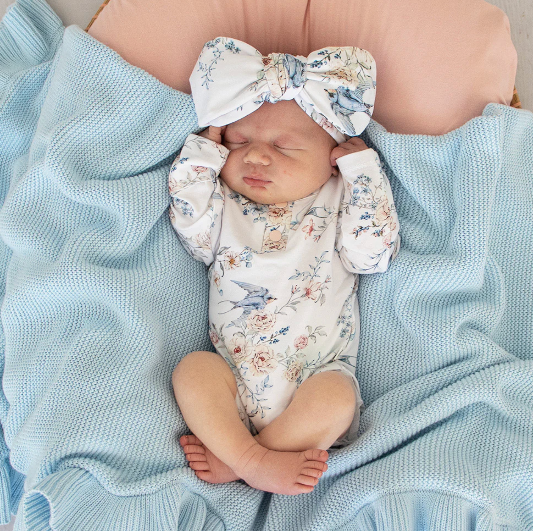 Snuggle Hunny Sweet Swallows Long Sleeve Organic Bodysuit with Frill