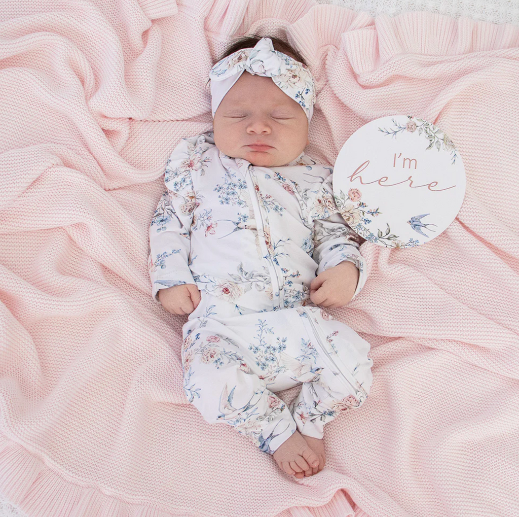 Snuggle Hunny Sweet Swallows Organic Snugglesuit Convertible Romper with Frill