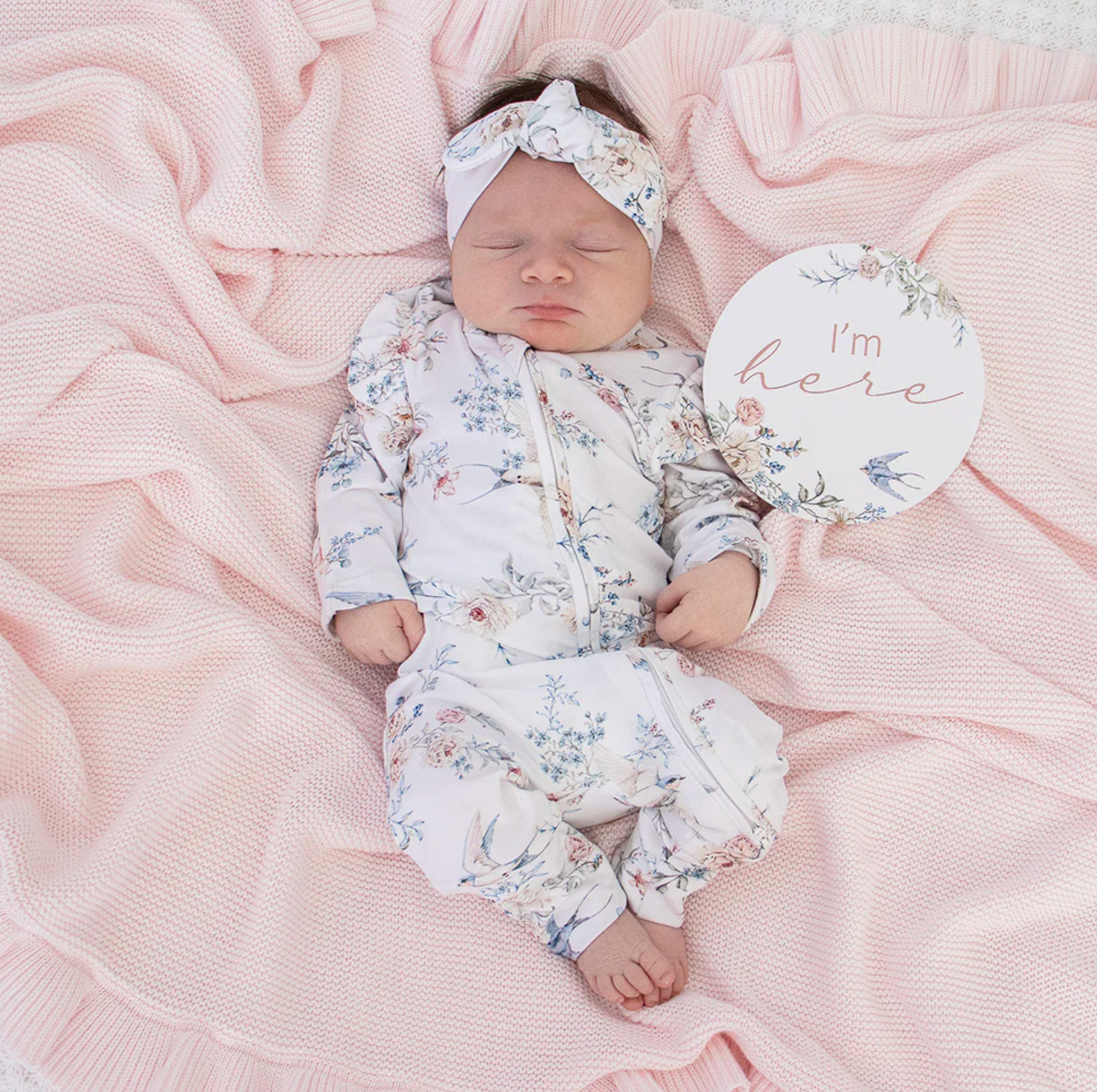 Snuggle Hunny Sweet Swallows Organic Snugglesuit Convertible Romper with Frill