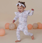 Snuggle Hunny Sweet Swallows Organic Snugglesuit Convertible Romper with Frill