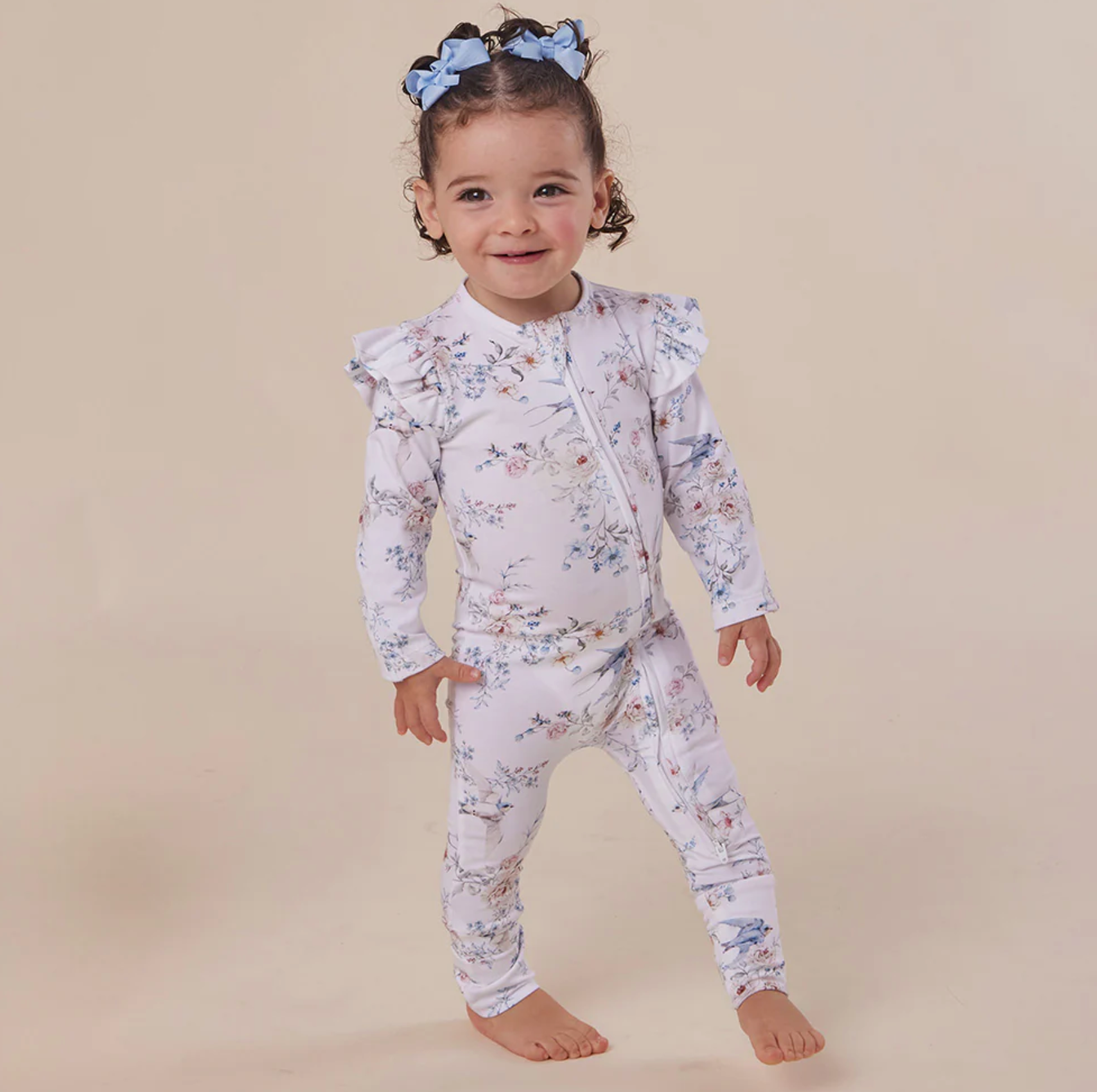 Snuggle Hunny Sweet Swallows Organic Snugglesuit Convertible Romper with Frill