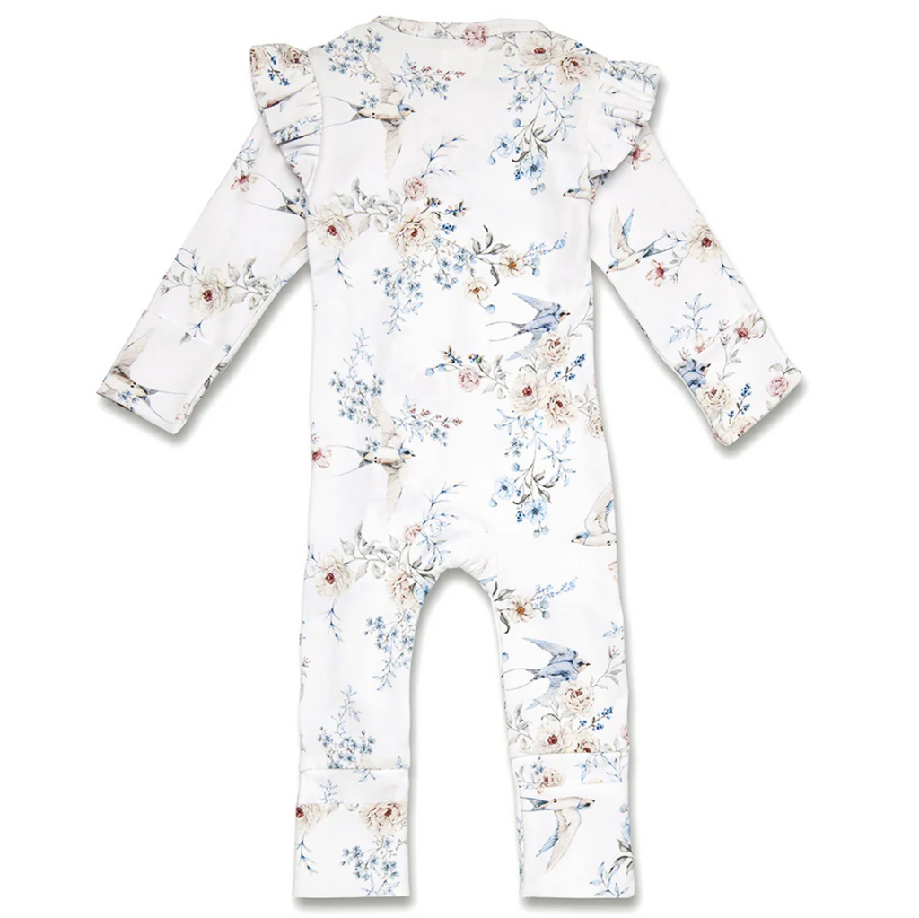 Snuggle Hunny Sweet Swallows Organic Snugglesuit Convertible Romper with Frill