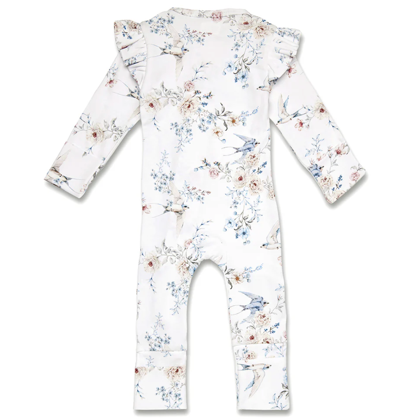 Snuggle Hunny Sweet Swallows Organic Snugglesuit Convertible Romper with Frill
