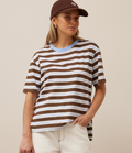 Ceres Life Stevie Slouchy Tee Cocoa Sky Blue Stripe
