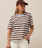 Ceres Life Stevie Slouchy Tee Cocoa Sky Blue Stripe
