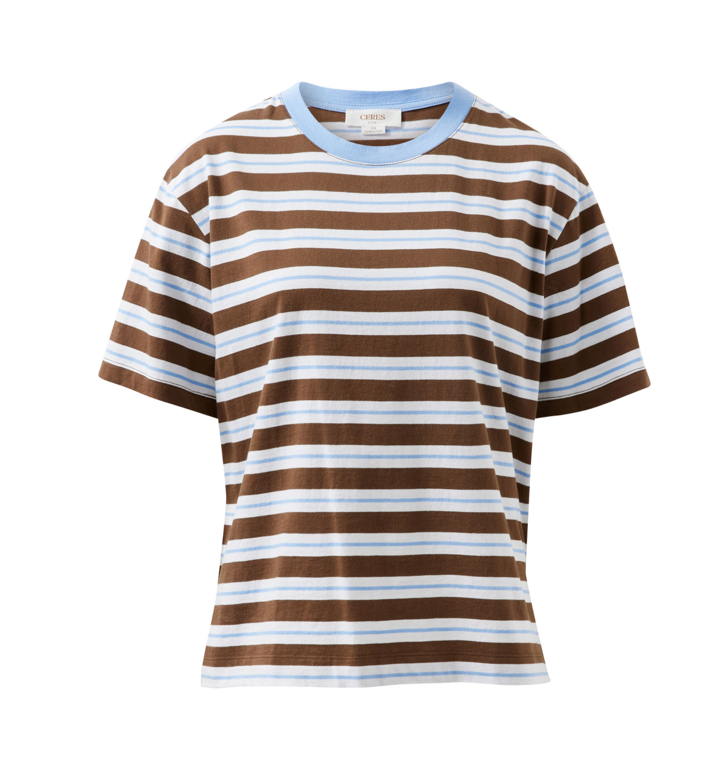 Ceres Life Stevie Slouchy Tee Cocoa Sky Blue Stripe
