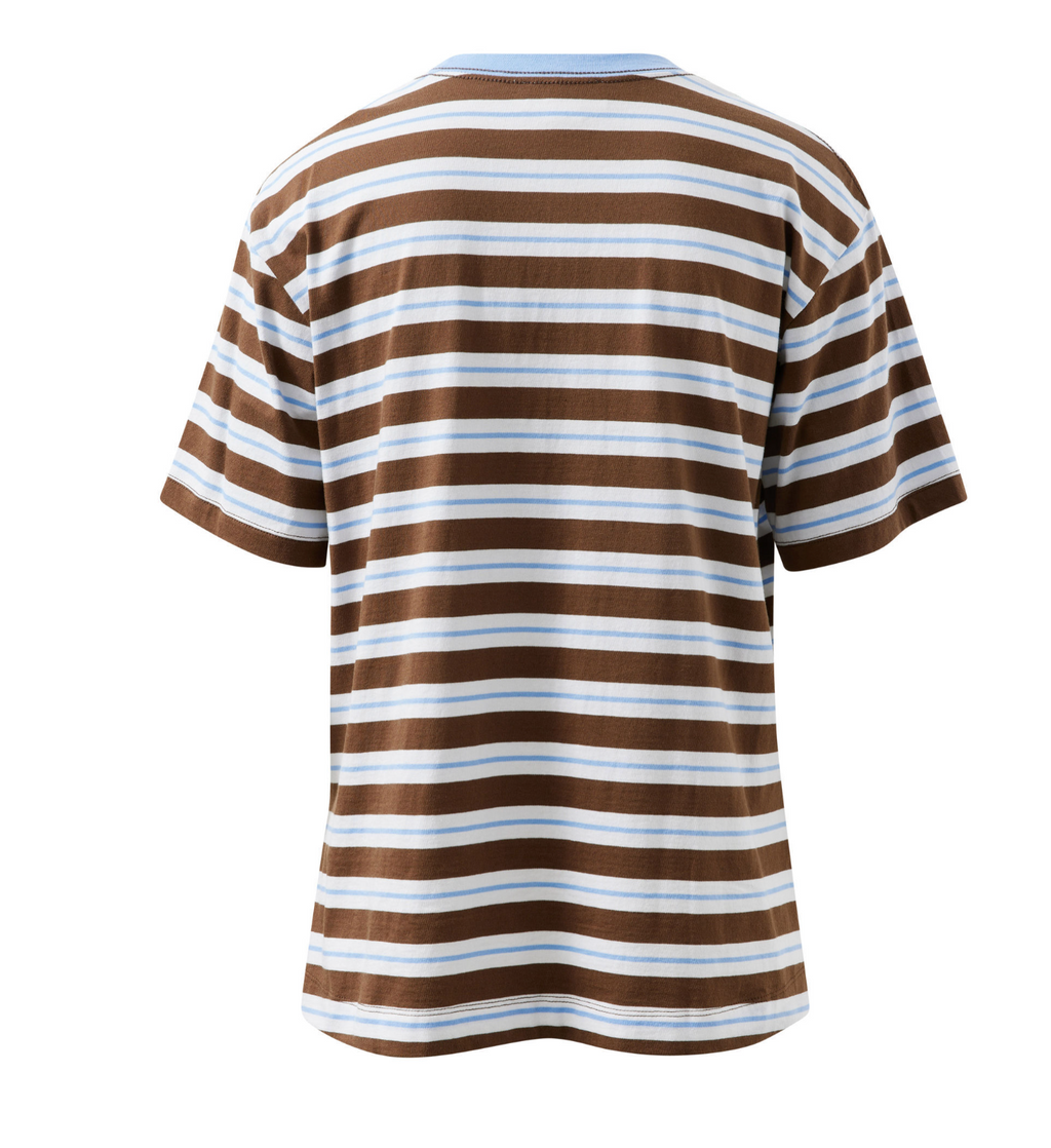 Ceres Life Stevie Slouchy Tee Cocoa Sky Blue Stripe