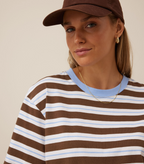Ceres Life Stevie Slouchy Tee Cocoa Sky Blue Stripe