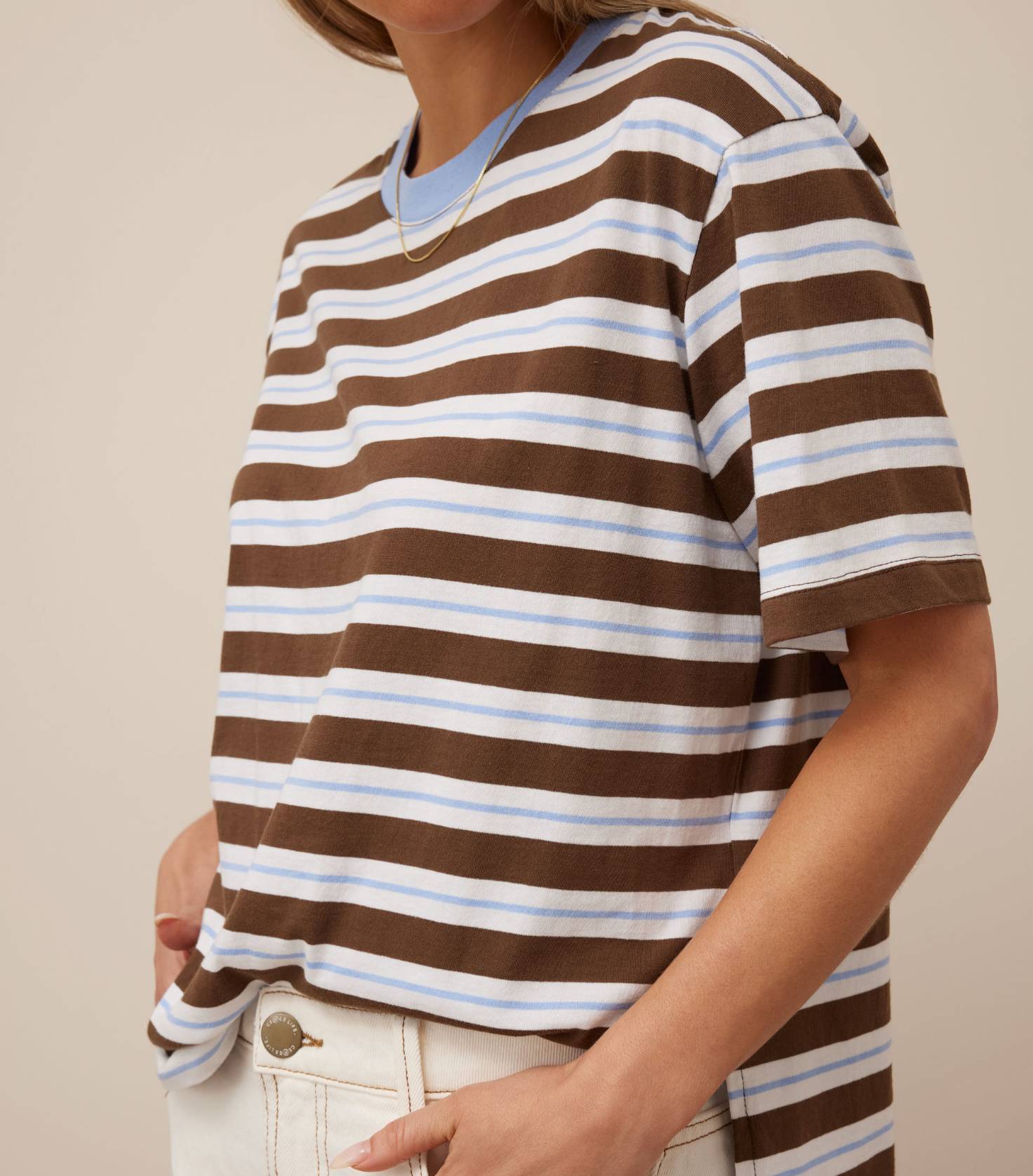 Ceres Life Stevie Slouchy Tee Cocoa Sky Blue Stripe