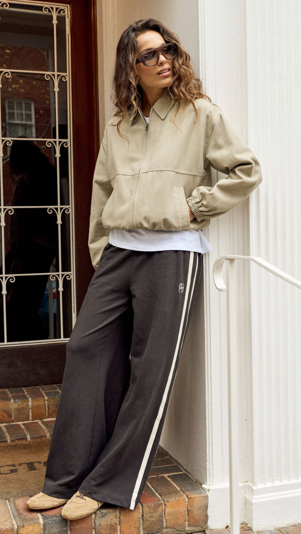 Ceres Life Gigi Wide Leg Terry Trackpant Phantom Side Stripe