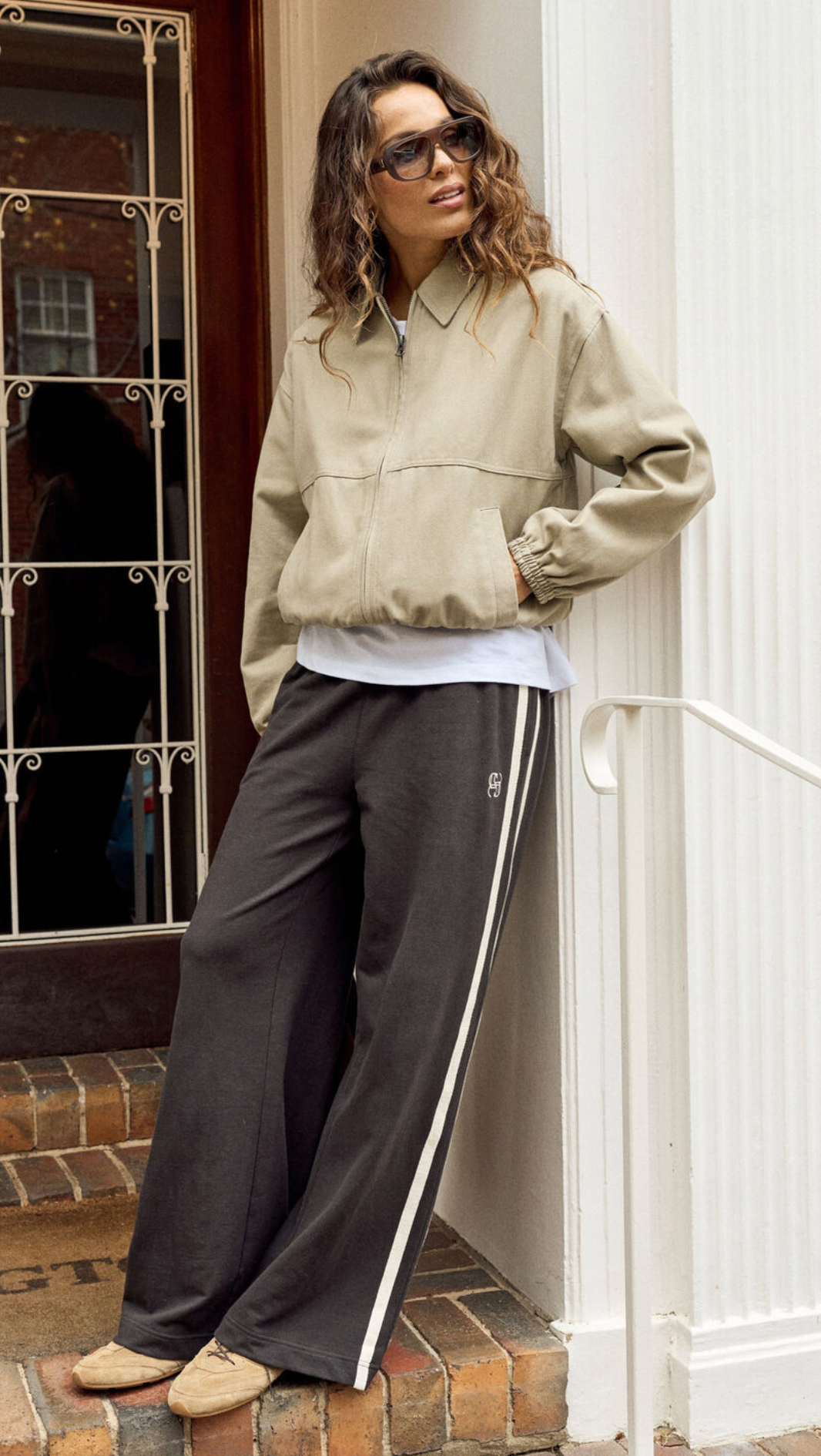 Ceres Life Gigi Wide Leg Terry Trackpant Phantom Side Stripe