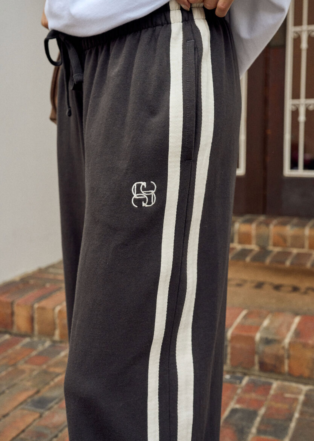 Ceres Life Gigi Wide Leg Terry Trackpant Phantom Side Stripe