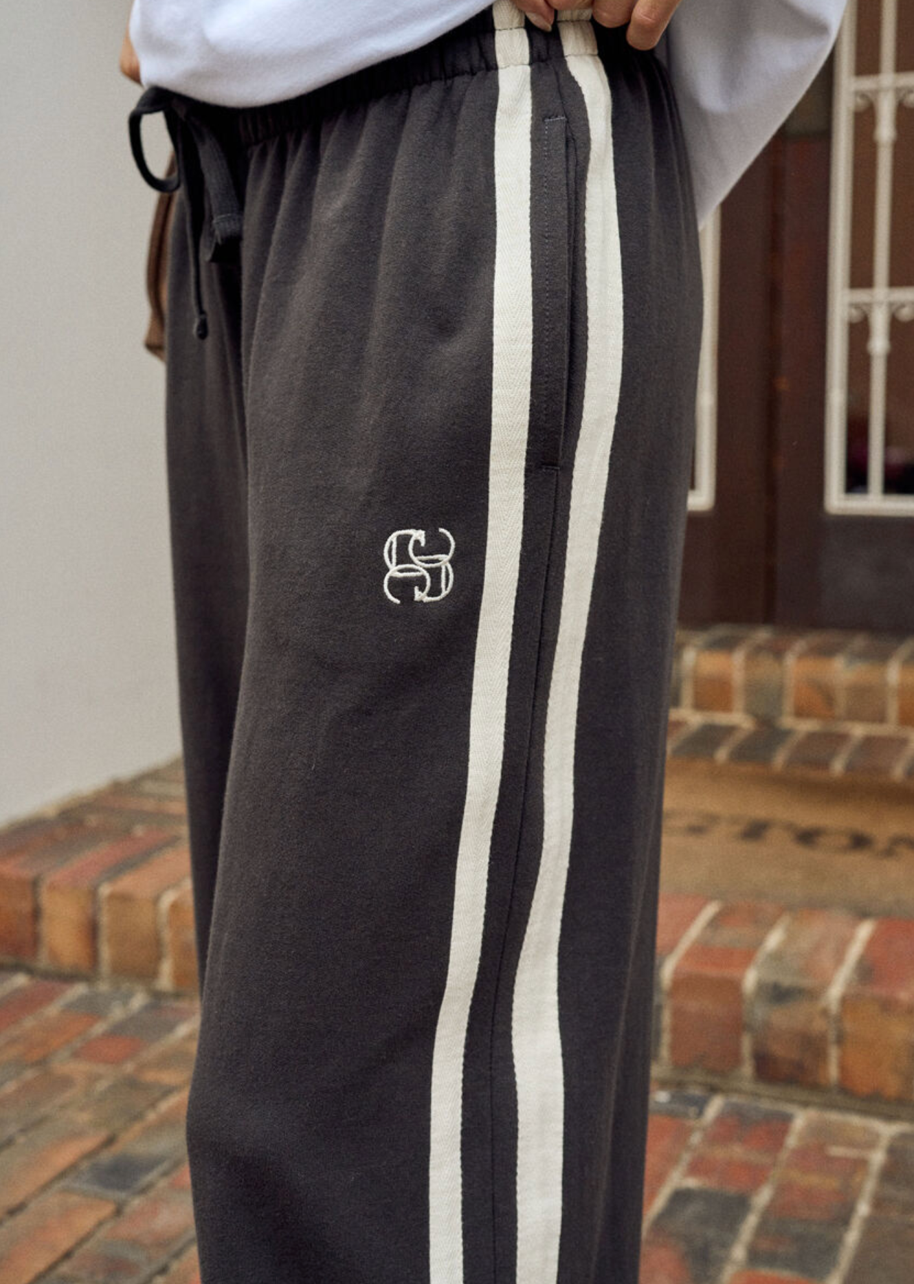 Ceres Life Gigi Wide Leg Terry Trackpant Phantom Side Stripe