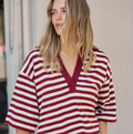 Ceres Life Arlie Short Sleeve Rugby Burgundy & Milk Stripe