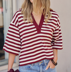 Ceres Life Arlie Short Sleeve Rugby Burgundy & Milk Stripe