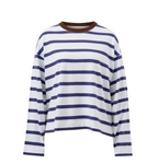 Ceres Life Beau Long Sleeve Slouchy Tee White & Blue Polo  Stripe