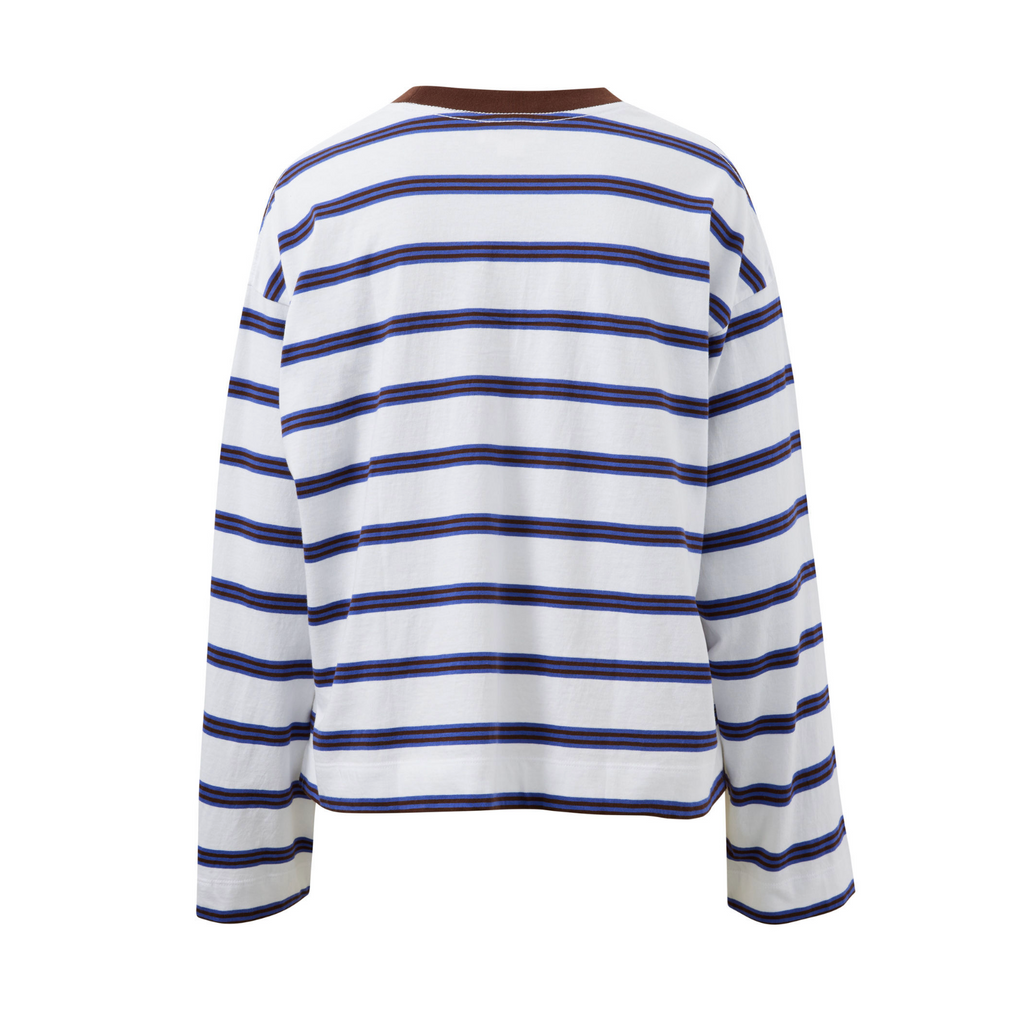 Ceres Life Beau Long Sleeve Slouchy Tee White & Blue Polo  Stripe