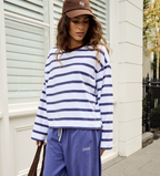 Ceres Life Beau Long Sleeve Slouchy Tee White & Blue Polo  Stripe