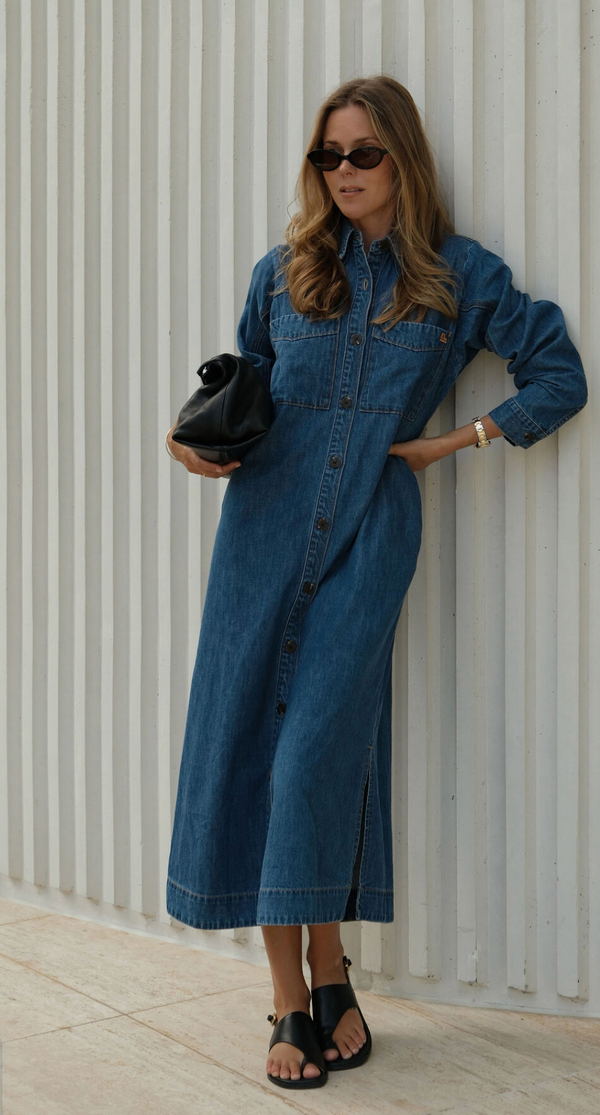 Ceres Life Rae Lone Sleeve Midi Dress Fresh Indigo