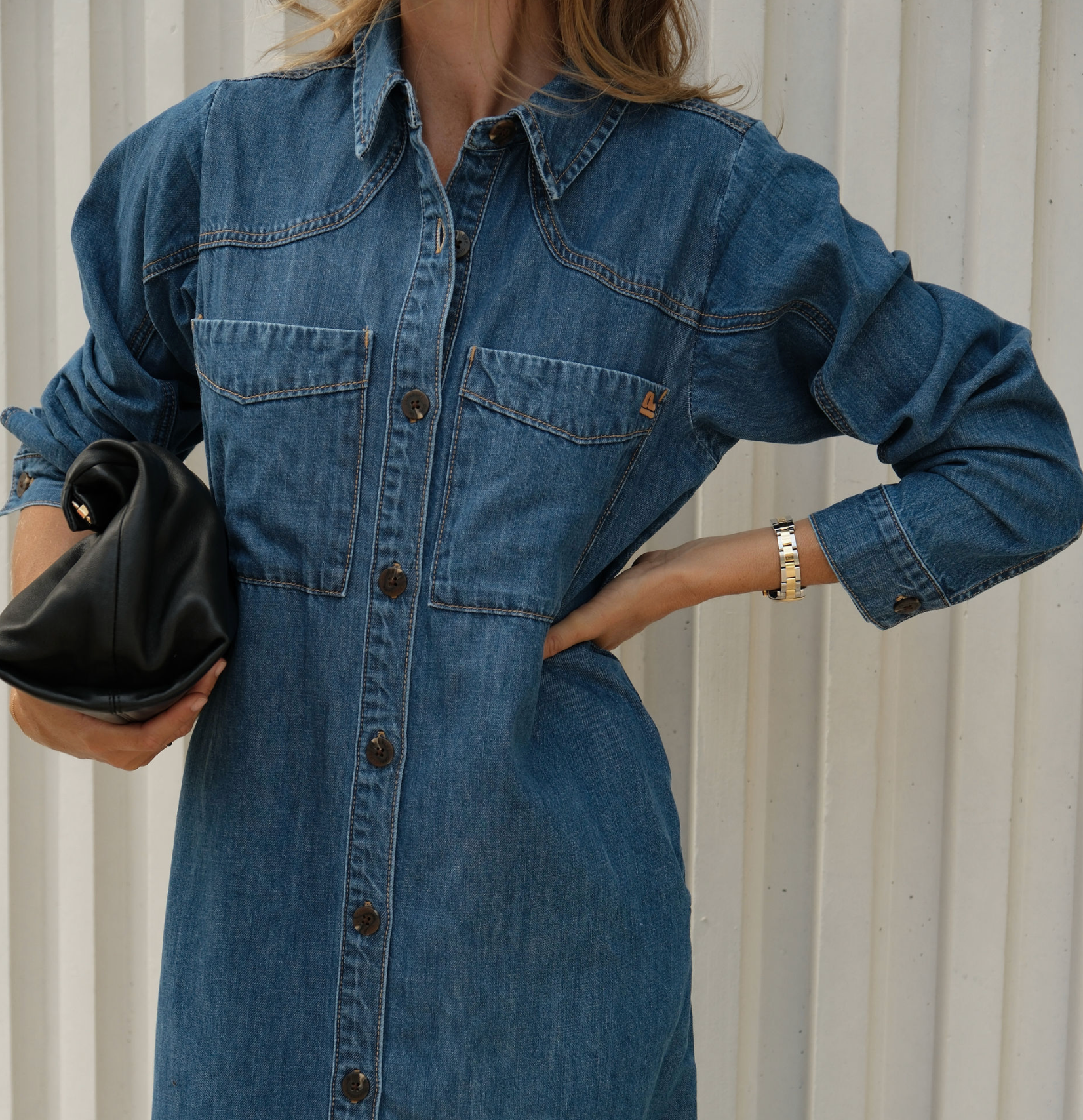 Ceres Life Rae Lone Sleeve Midi Dress Fresh Indigo