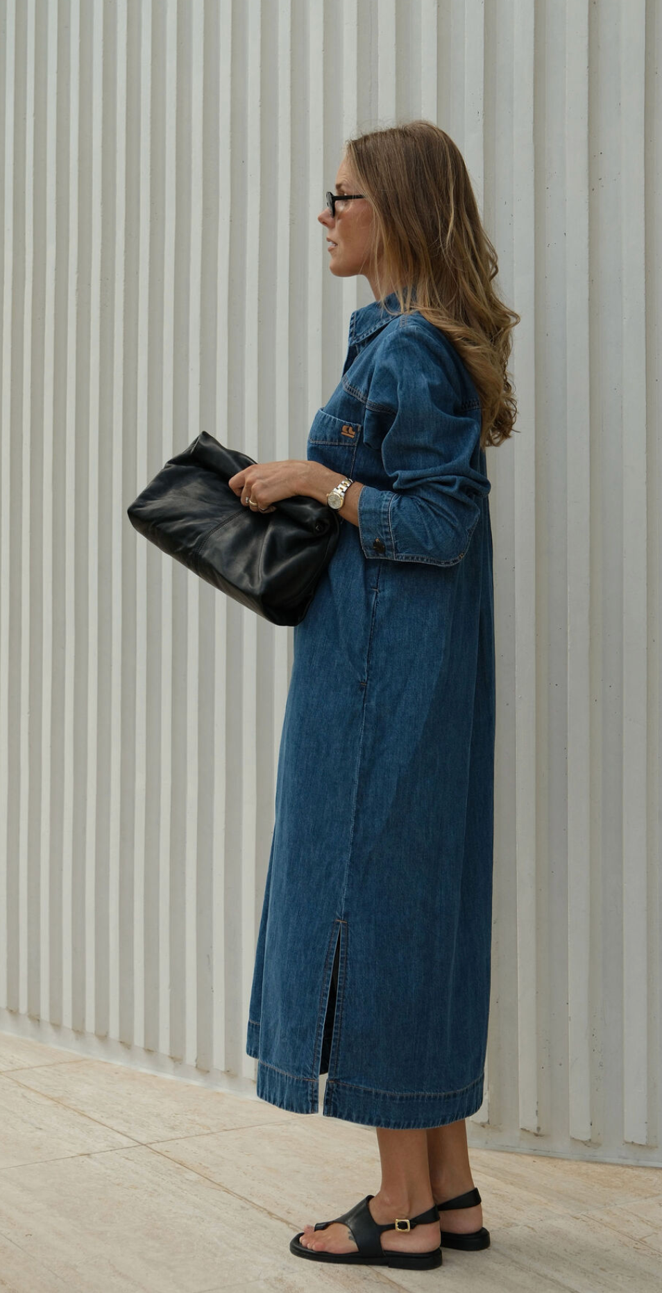 Ceres Life Rae Lone Sleeve Midi Dress Fresh Indigo