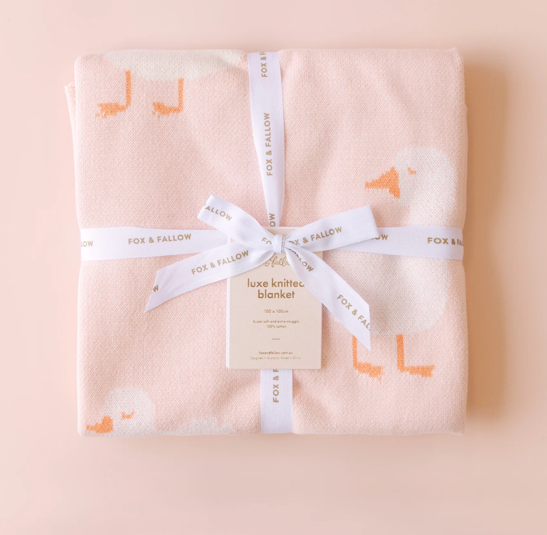 Fox & Fallow Pink Ducks Luxe Knitted Blanket