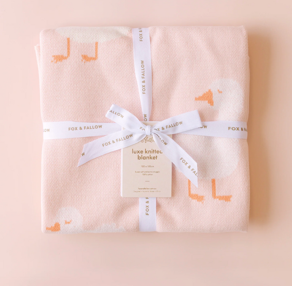 Fox & Fallow Pink Ducks Luxe Knitted Blanket