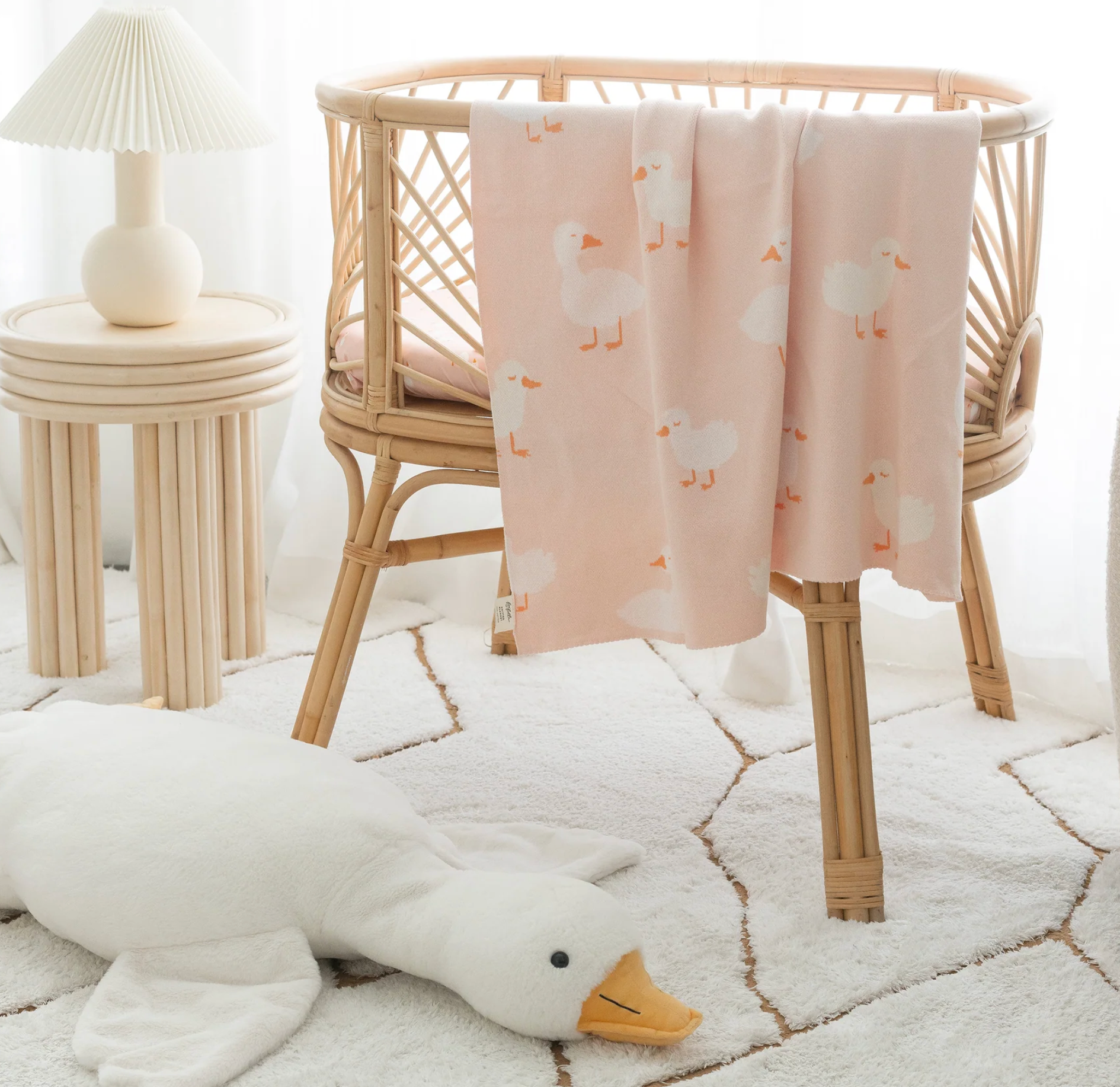 Fox & Fallow Pink Ducks Luxe Knitted Blanket