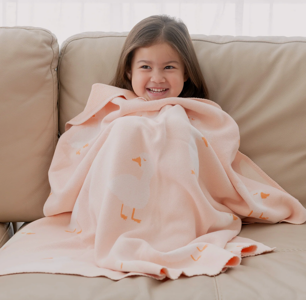 Fox & Fallow Pink Ducks Luxe Knitted Blanket