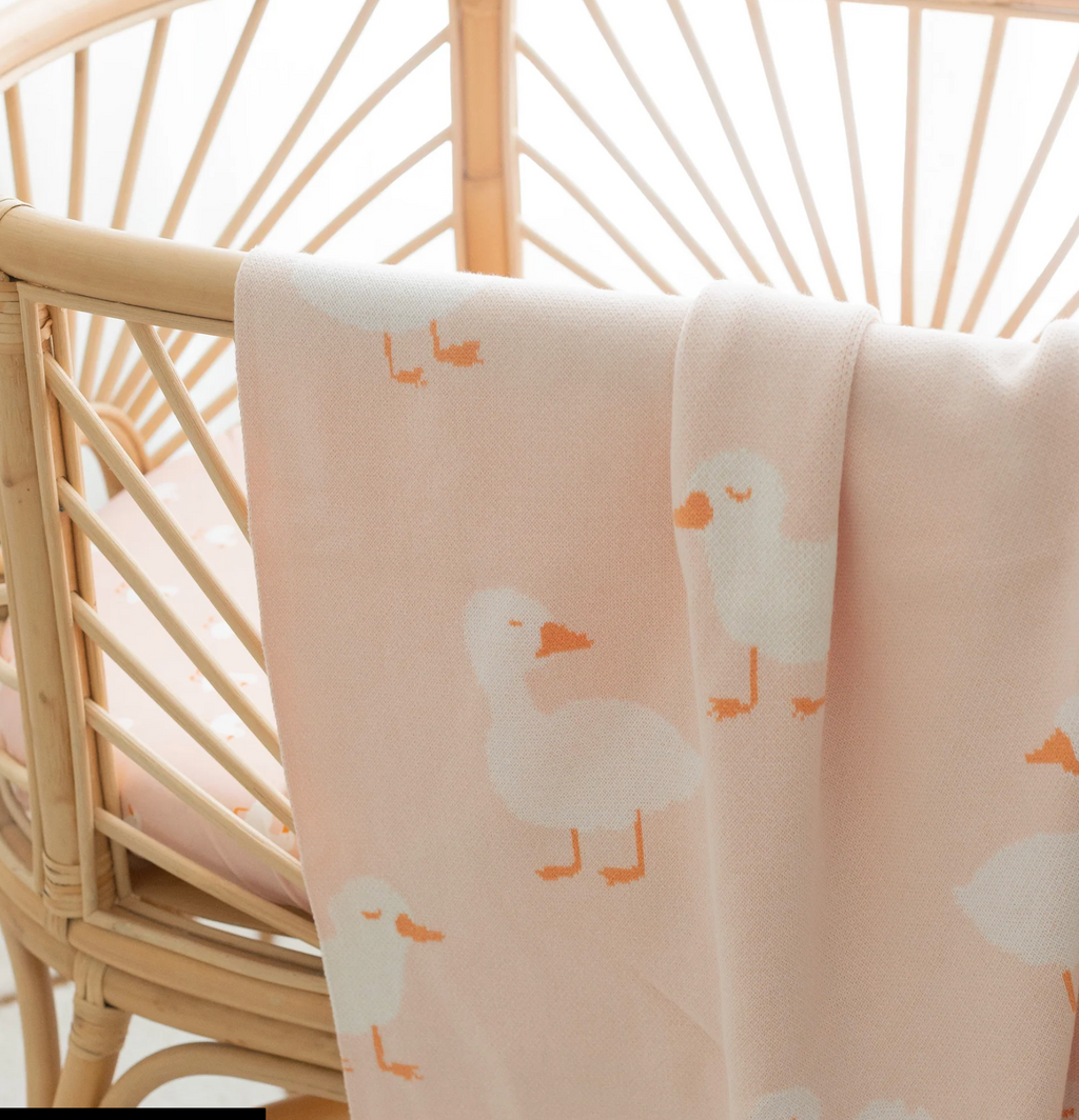 Fox & Fallow Pink Ducks Luxe Knitted Blanket