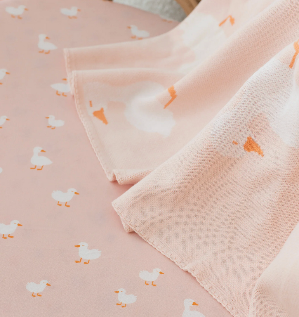 Fox & Fallow Pink Ducks Luxe Knitted Blanket
