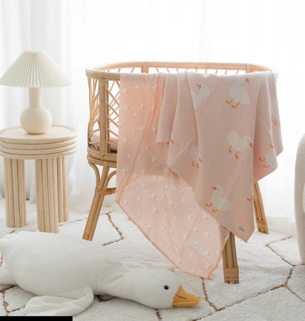 Fox & Fallow Pink Ducks Luxe Knitted Blanket