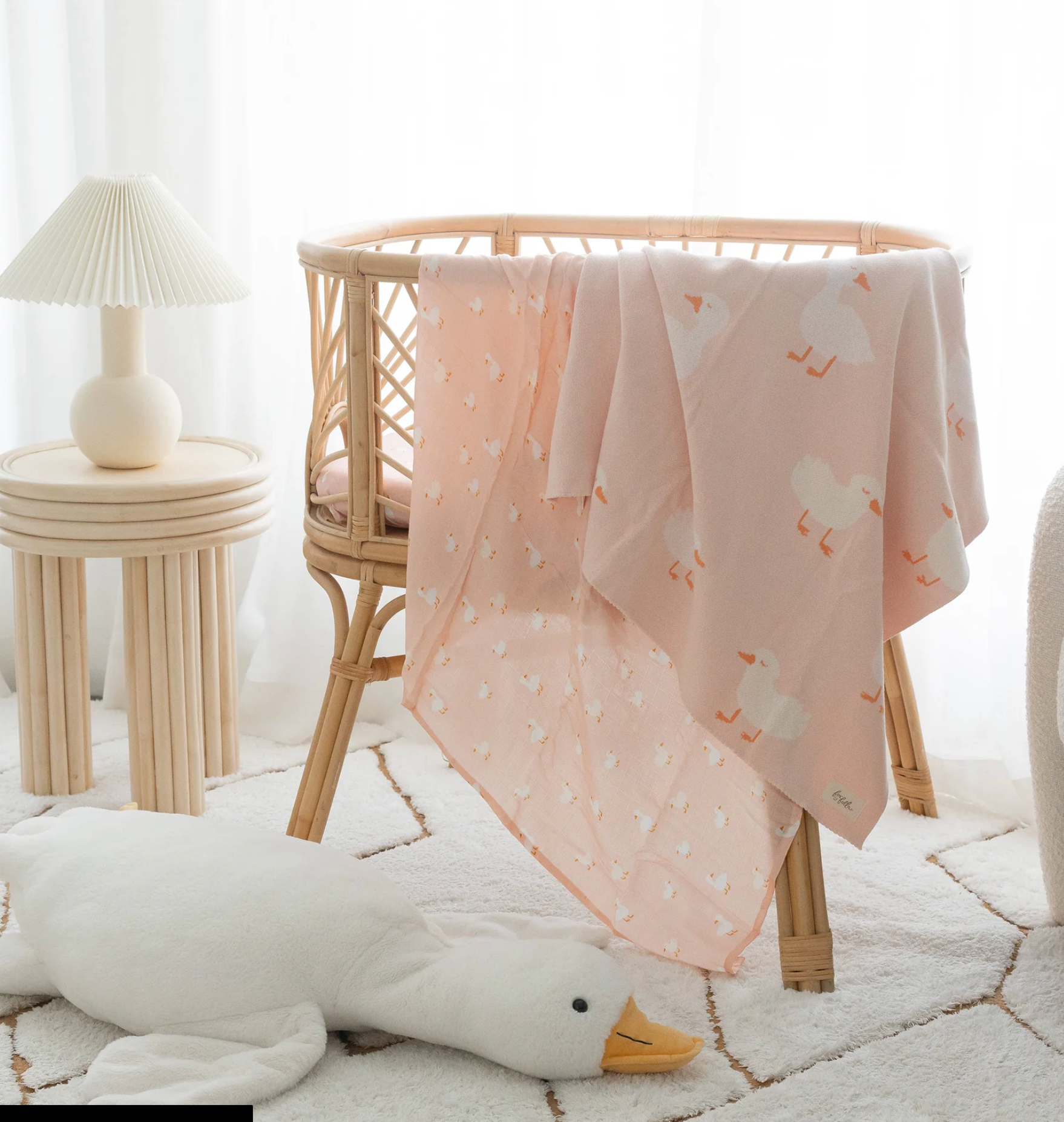 Fox & Fallow Pink Ducks Luxe Knitted Blanket