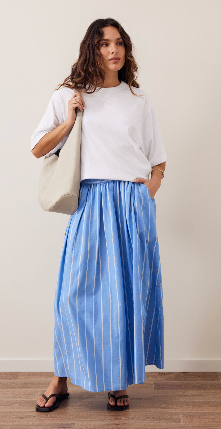 Ceres Life Florence Maxi Skirt Oxford Blue & White Stripe
