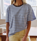 Ceres Life Stevie Slouchy Tee China Blue & Choc Butter Stripe