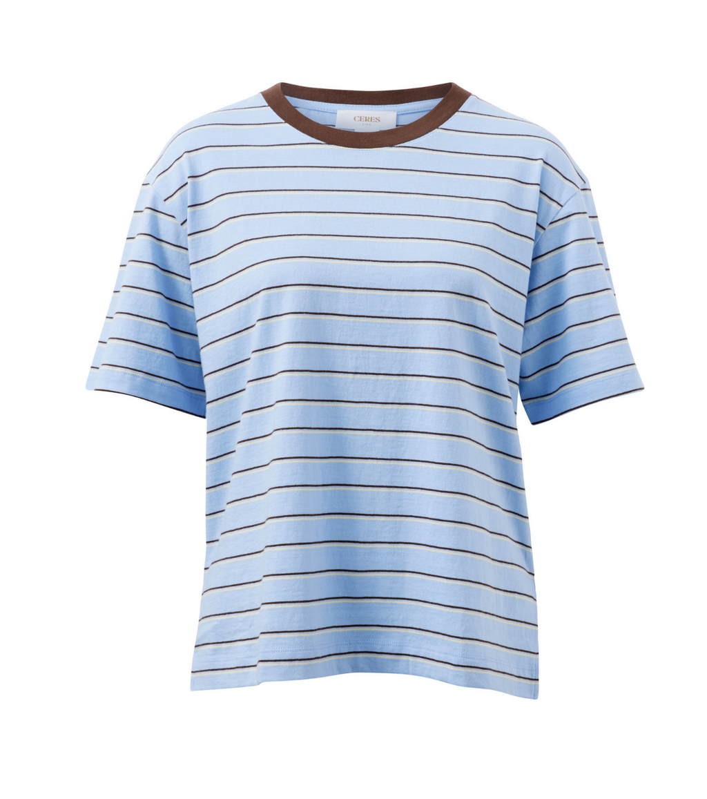 Ceres Life Stevie Slouchy Tee China Blue & Choc Butter Stripe
